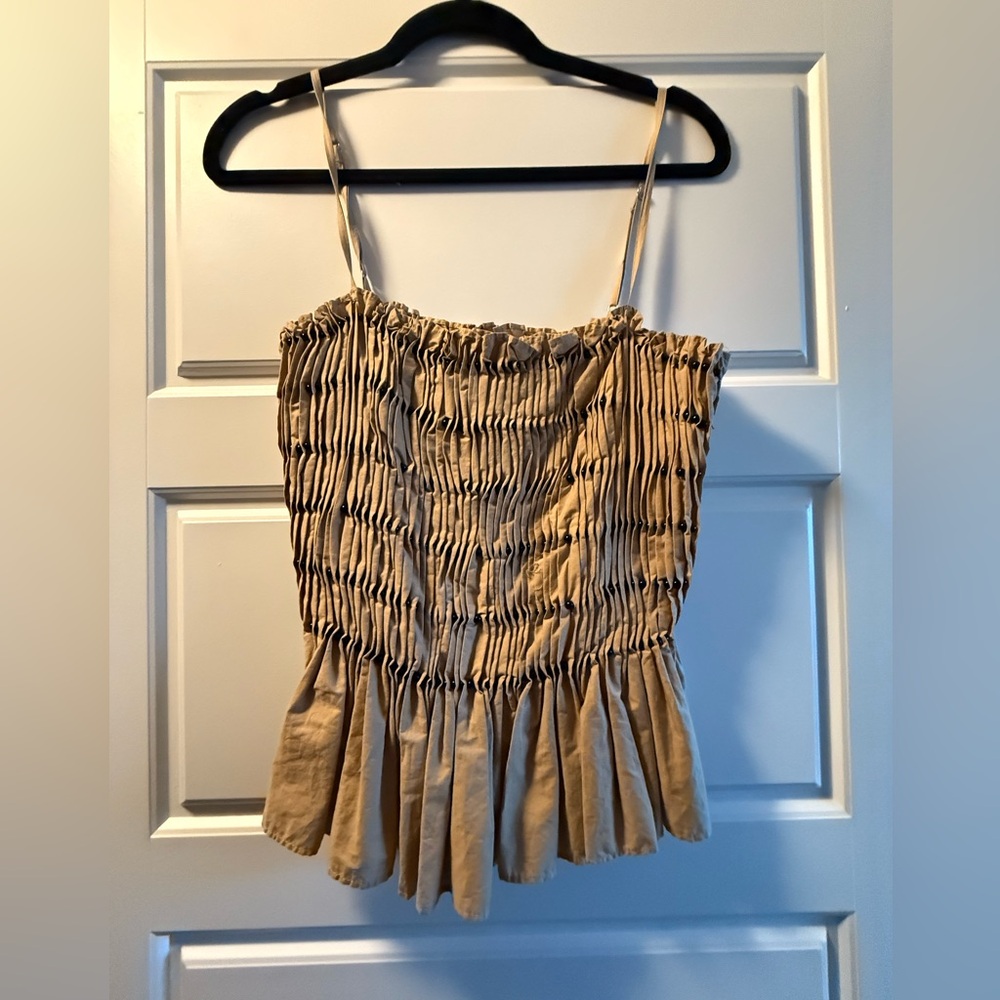 Zara Beige Pleated Camisole Top